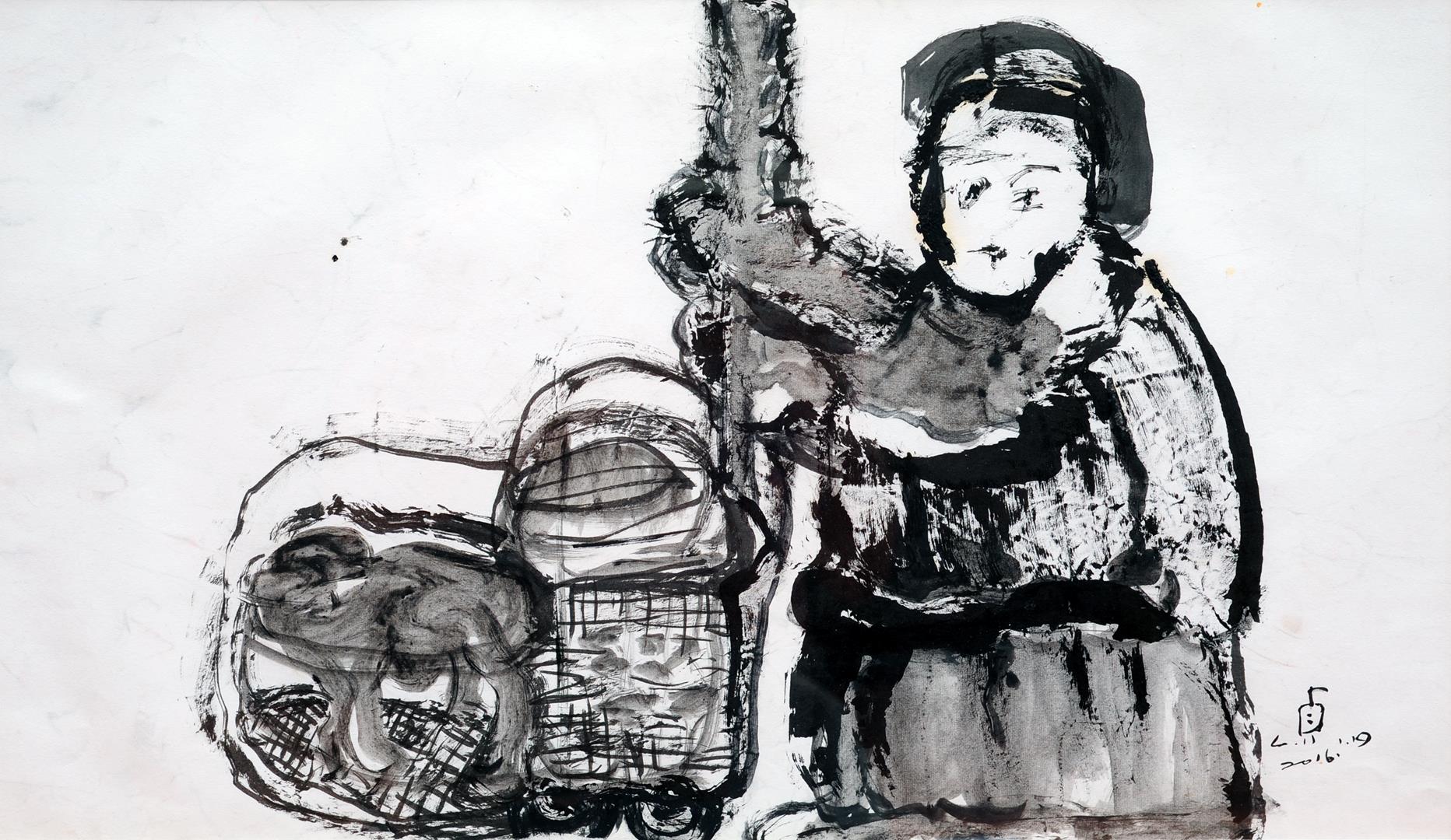 〈賣碗粿〉，2016，水墨、紙，68×35 cm，藝術家自藏。