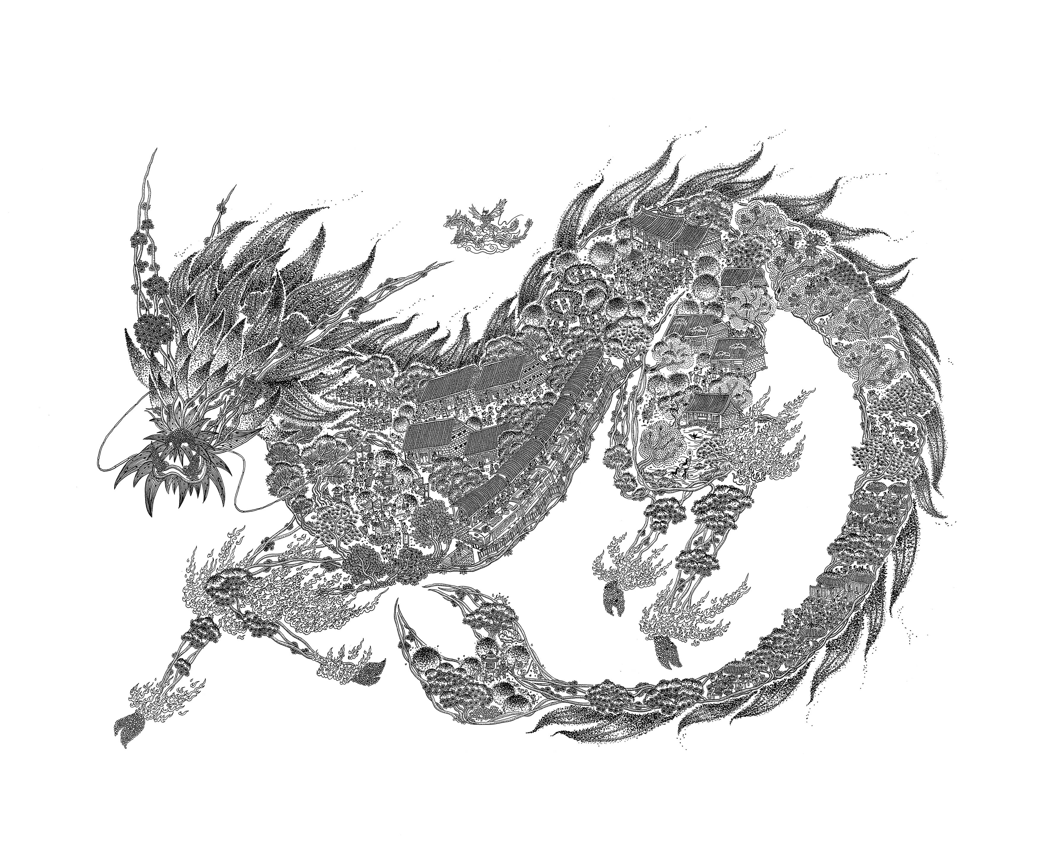 〈立春〉，2018，鋼筆，52×38 cm，藝術家自藏。