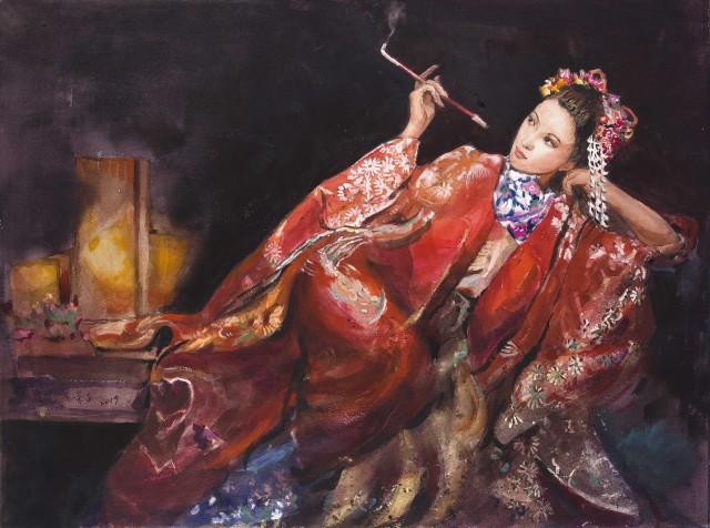 〈戲夢紅塵〉，2011，水彩、紙，56×76 cm，藝術家自藏。