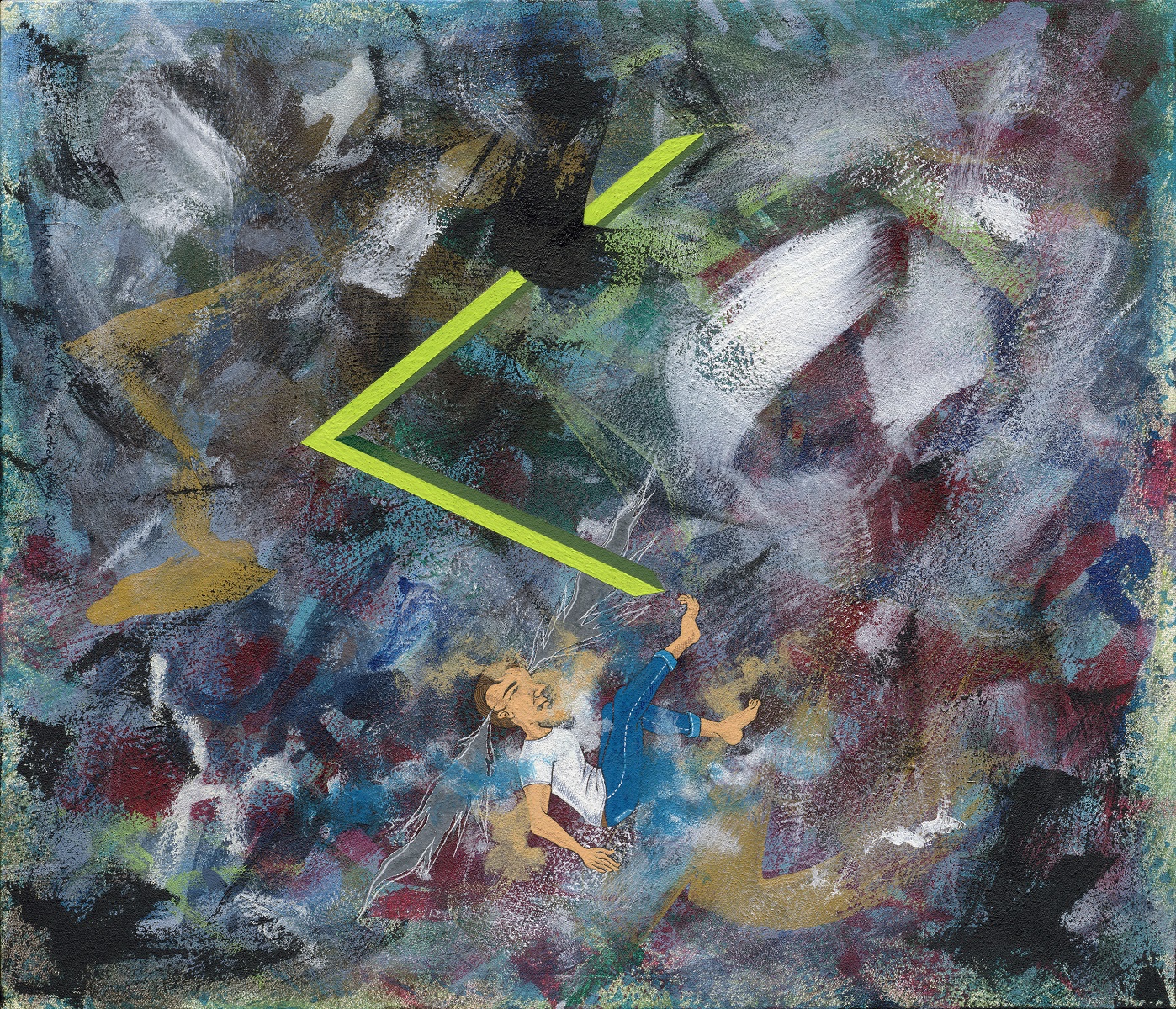 〈導覽員2〉，2018，膠彩、墨、壓克力、畫布，45.5×53 cm。