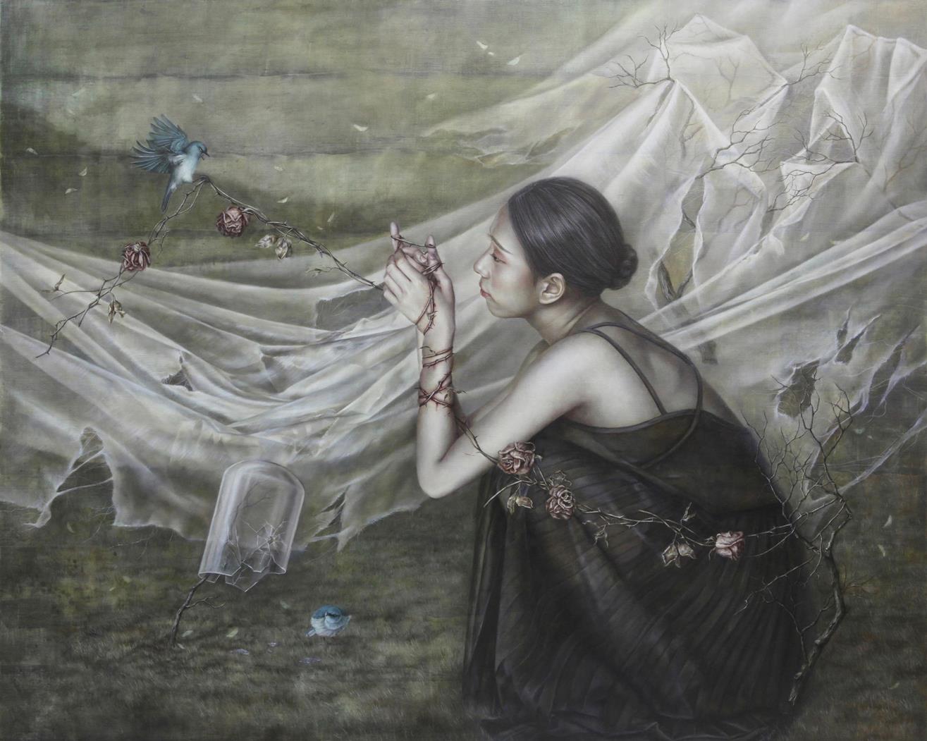 蔡函庭，〈幸福的青鳥_IV〉，2018，油畫，162×130 cm，藝術家自藏。